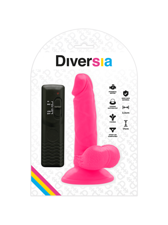 DIVERSIA - DILDO REALÍSTICO FLEXIBLE CON VIBRACIÓN ROSA 17 CM -O- 3.3 