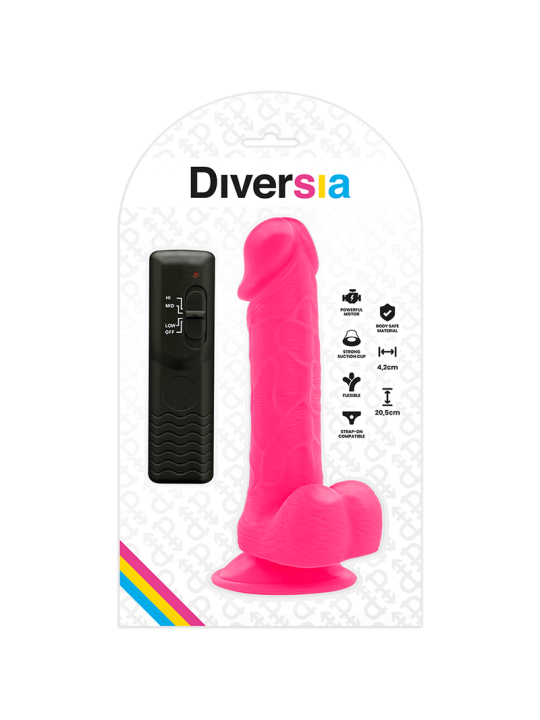 DIVERSIA - DILDO REALÍSTICO FLEXIBLE CON VIBRACIÓN ROSA 20.5 CM -O- 4.