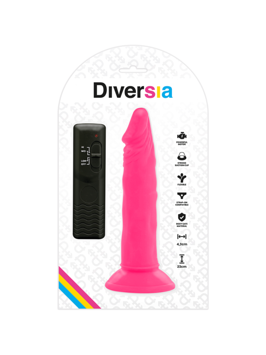 DIVERSIA - DILDO REALÍSTICO FLEXIBLE CON VIBRACIÓN ROSA 23 CM -O- 4.3 