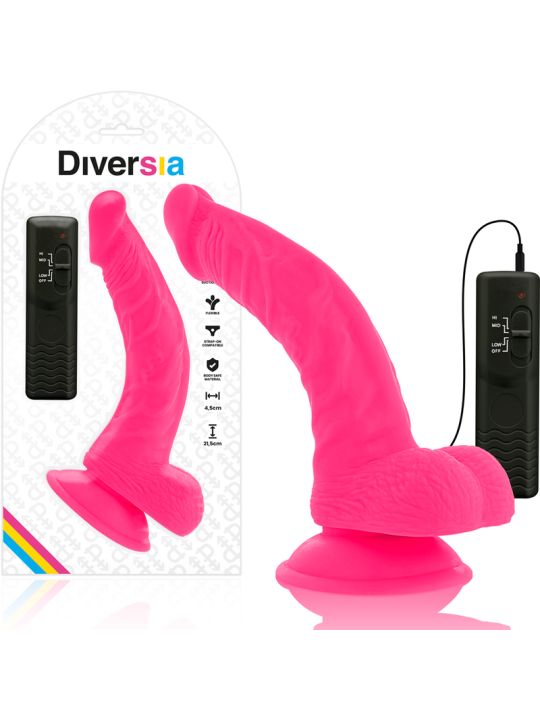 DIVERSIA - DILDO REALÍSTICO FLEXIBLE CON VIBRACIÓN ROSA 21.5 CM -O- 4.