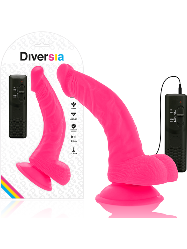 DIVERSIA - DILDO REALÍSTICO FLEXIBLE CON VIBRACIÓN ROSA 21.5 CM -O- 4.