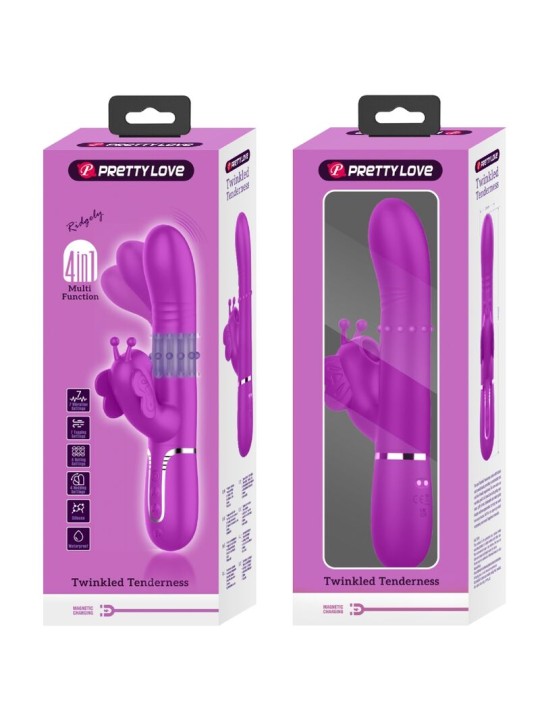 PRETTY LOVE - VIBRADOR RABBIT MULTIFUNCIÓN 4 EN 1 MARIPOSA FUCSIA