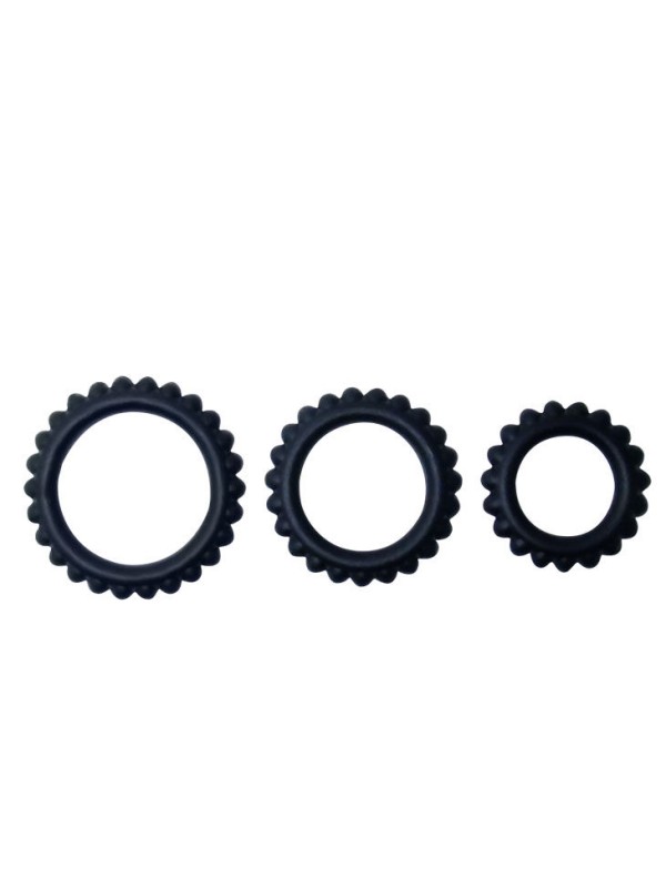 BAILE - TITAN SET 3 PCS COCK RING BLACK 2.8 + 2.4 + 1.9 CM