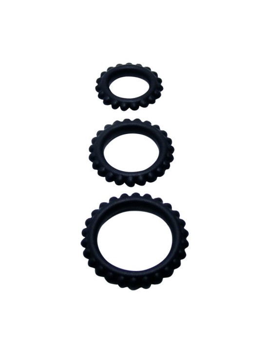 BAILE - TITAN SET 3 PCS COCK RING NOIR 2.8 + 2.4 + 1.9 CM