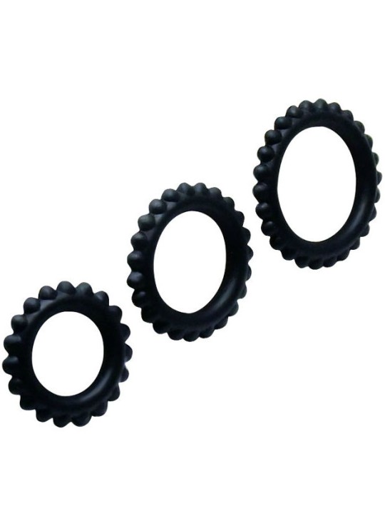 BAILE - TITAN SET 3 PCS COCK RING BLACK 2.8 + 2.4 + 1.9 CM