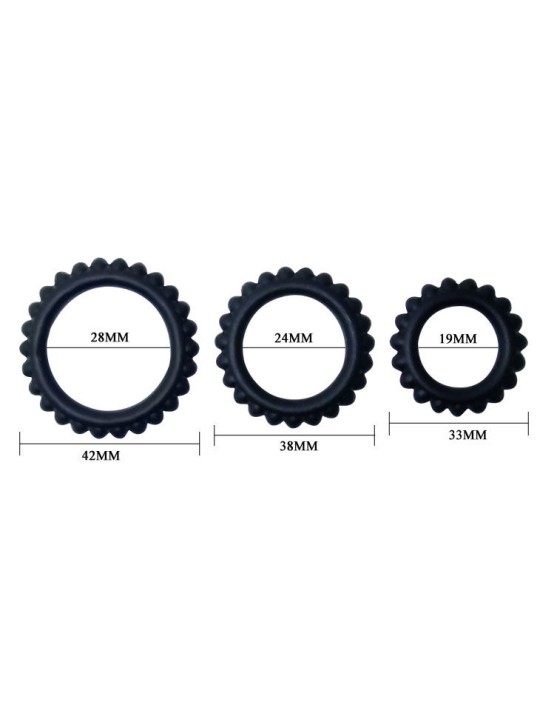 BAILE - TITAN SET 3 PZ ANELLI PER IL CAZZO NERO 2.8 + 2.4 + 1.9 CM