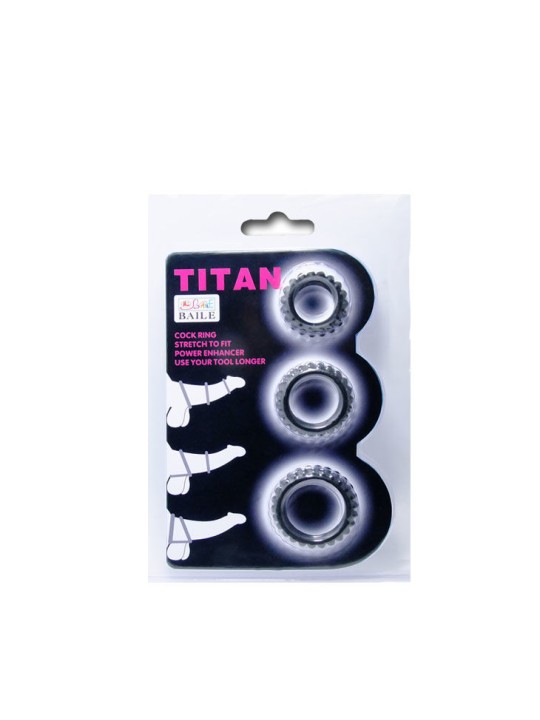 BAILE - TITAN SET 3 PCS COCK RING BLACK 2.8 + 2.4 + 1.9 CM