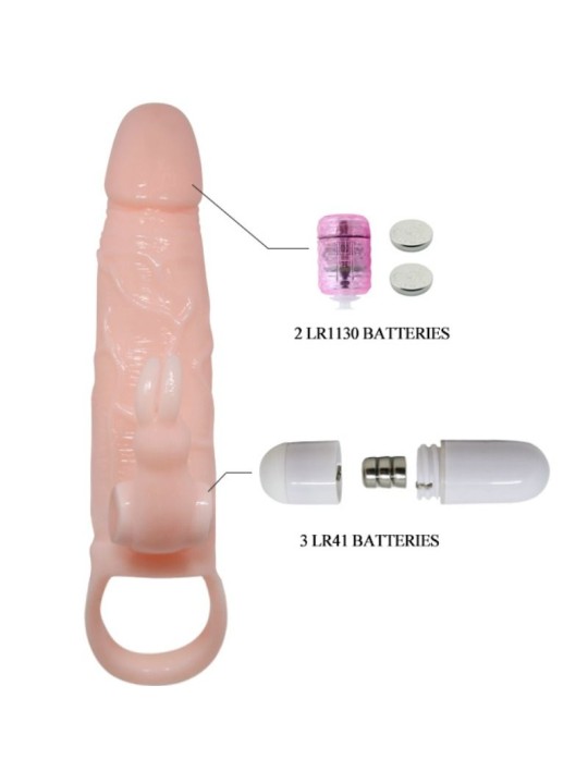 BAILE - BRAVE MAN FUNDA PENE CON RABBIT VIBRADOR 16.5 CM NATURAL