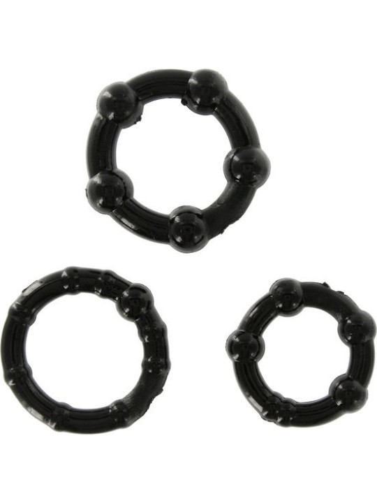 SEVEN CREATIONS - CONJUNTO DE TRÊS ANÉIS DE PÉNIS PRETOS