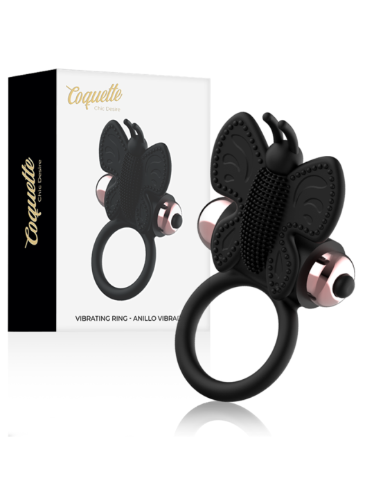 COQUETTE CHIC DESIRE - COCKRING PAPILLON AVEC VIBRATEUR NOIR/ OR