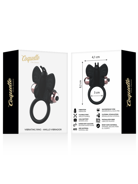 COQUETTE CHIC DESIRE - ANEL BORBOLETA COM VIBRADOR PRETO/ OURO