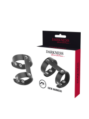 DARKNESS - VERSTELBARE LEDEREN PENIS- EN TESTICALE RING