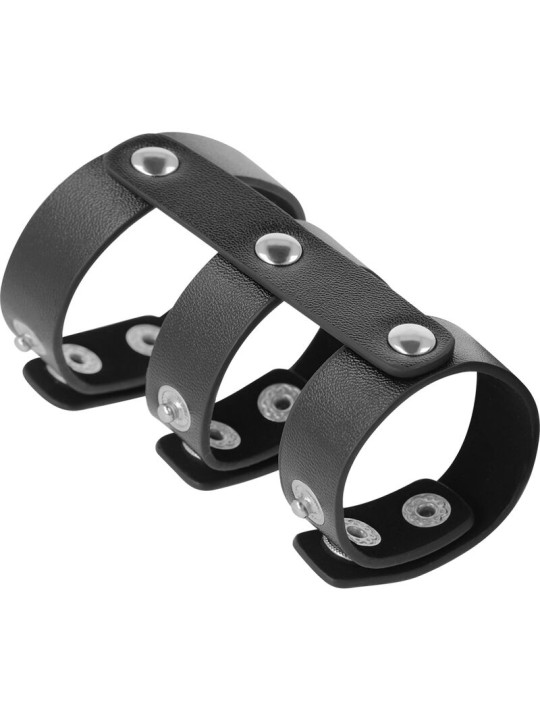 DARKNESS - VERSTELLBARER DOPPEL-PENIS- UND HODENRING AUS LEDER