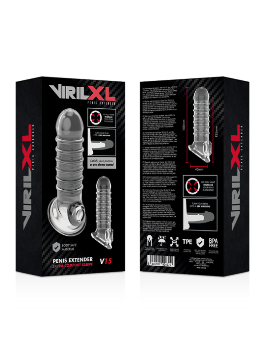 VIRILXL - EXTENSIÓN Y FUNDA DE PENE V15 TRANSPARENTE