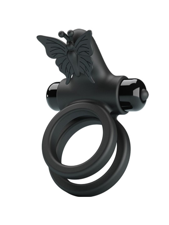PRETTY LOVE - DOBLE ANILLO VIBRADOR CON ESTIMULADOR NEGRO