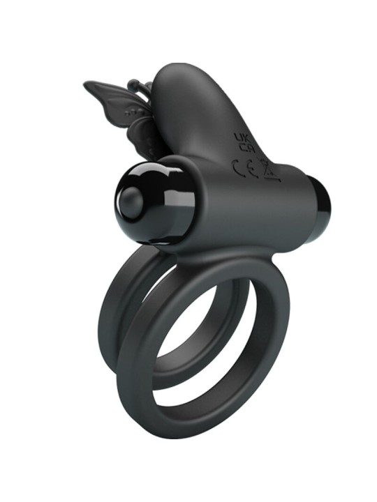 PRETTY LOVE - DOBLE ANILLO VIBRADOR CON ESTIMULADOR NEGRO