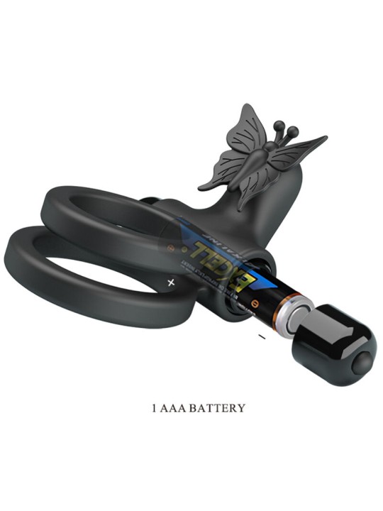 PRETTY LOVE - DOUBLE VIBRATING RING WITH BLACK STIMULATOR