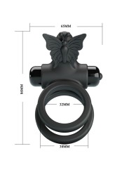 PRETTY LOVE - DOBLE ANILLO VIBRADOR CON ESTIMULADOR NEGRO