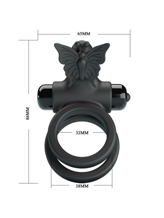 PRETTY LOVE - DOBLE ANILLO VIBRADOR CON ESTIMULADOR NEGRO