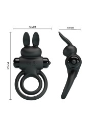 PRETTY LOVE - ANILLO VIBRADOR III CONEJO PARA PENE NEGRO