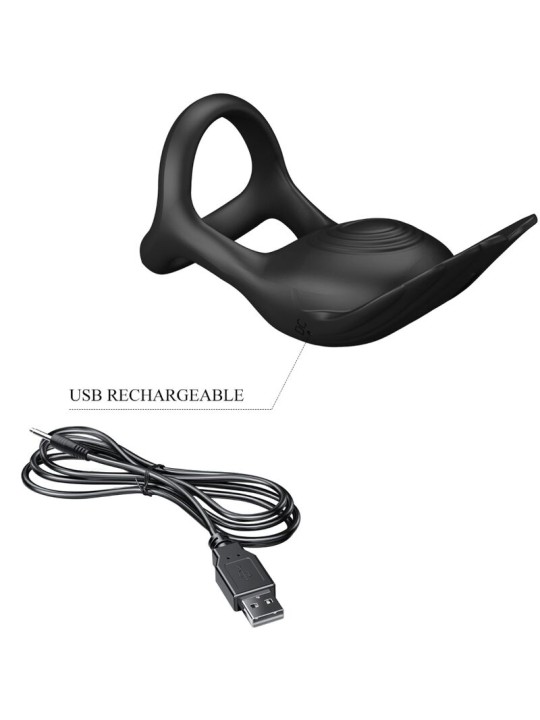 PRETTY LOVE - SILAS ANNEAU PÉNIS VIBRANT 7 VIBRATIONS SILICONE NOIR
