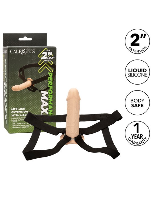 CALEXOTICS - PERFORMANCE MAXX EXTENSIÓN REALISTA CON ARNÉS PIEL CLARO
