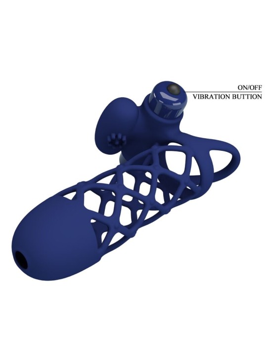 PRETTY LOVE - GIANN ANNEAU VIBRATEUR AVEC GAINE EN SILICONE BLEU