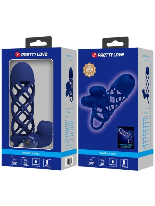 PRETTY LOVE - GIANN ANNEAU VIBRATEUR AVEC GAINE EN SILICONE BLEU