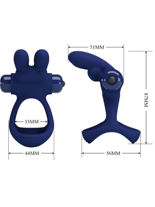 PRETTY LOVE - FRANCISCO DOUBLE VIBRATING RING RABBIT BLUE