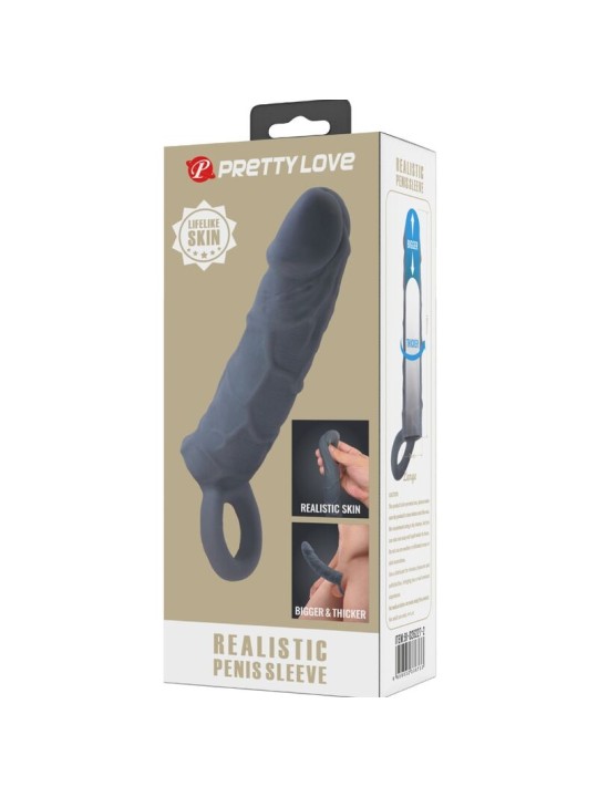PRETTY LOVE - FUNDA DE PENE DE PIEL REALÍSTICA GRIS OSCURO