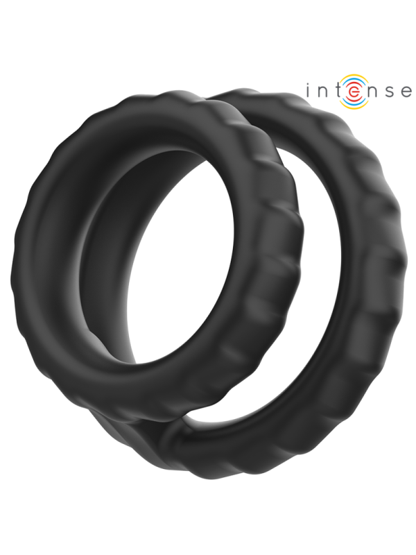 INTENSE - DEWEY ANILLO DOBLE PARA PENE SILICONA NEGRO MODELO 2