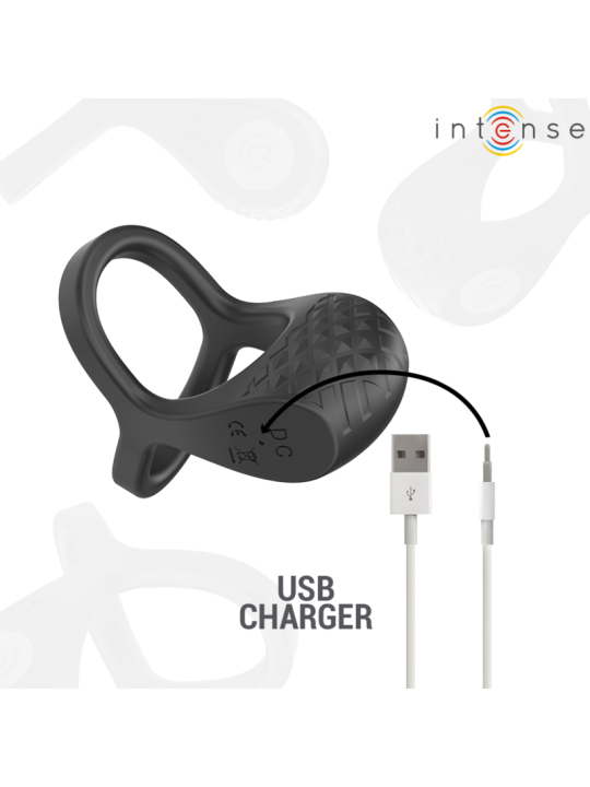INTENSE - ALEX VIBRATOR DOUBLE PENIS RING 10 VIBRATIONS BLACK