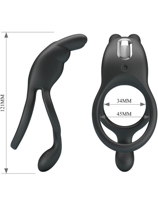 PRETTY LOVE - SETH DOUBLE VIBRATING RING RABBIT 7 VIBRATIONS BLACK
