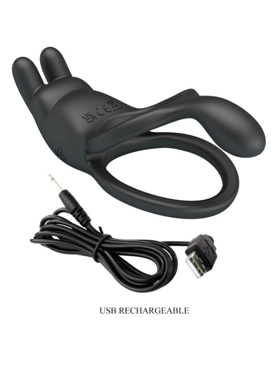 PRETTY LOVE - SETH DOUBLE VIBRATING RING RABBIT 7 VIBRATIONS BLACK