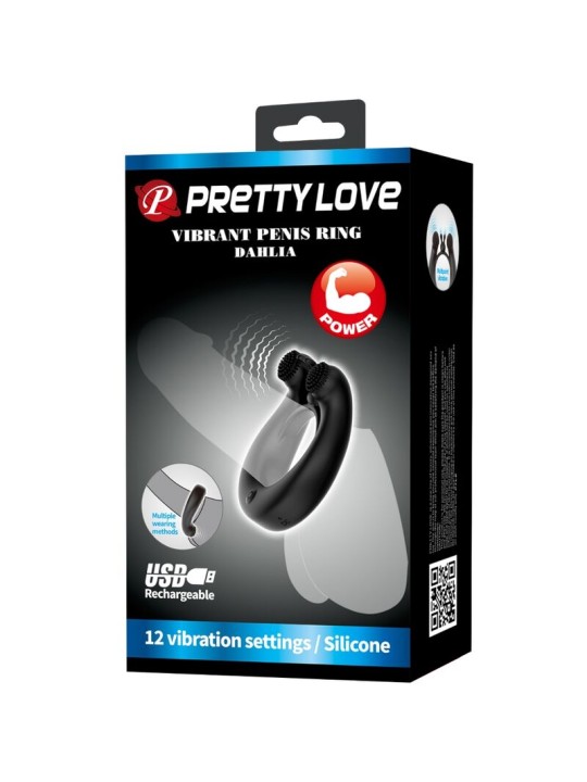 PRETTY LOVE - DAHLIA ANILLO VIBRADOR + ESTIMULADOR DE CLÍTOIS 12 VIBRA