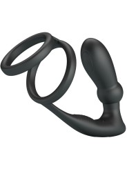 PRETTY LOVE - ANELLO PER PENE EMONI + TAPPO ANALE 12 VIBRAZIONI NERO