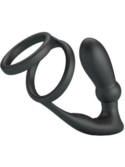 PRETTY LOVE - EMONI ANILLO PENE + PLUG ANAL 12 VIBRACIONES NEGRO