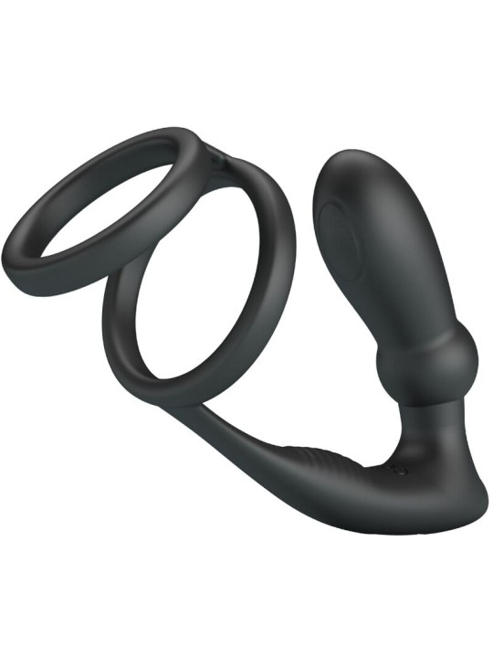 PRETTY LOVE - ANNEAU PÉNIS EMONI + PLUG ANAL 12 VIBRATIONS NOIR