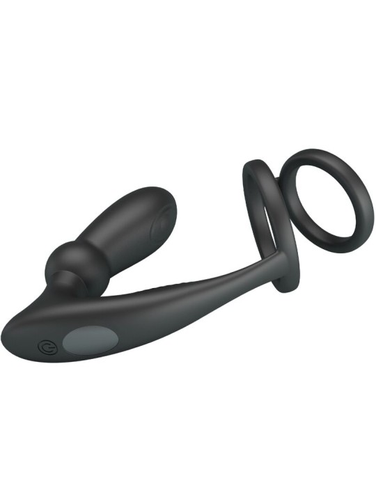 PRETTY LOVE - ANELLO PER PENE EMONI + TAPPO ANALE 12 VIBRAZIONI NERO