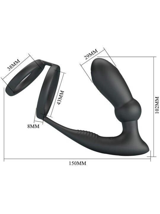 PRETTY LOVE - EMONI PENISRING + ANAL PLUG 12 VIBRATIONEN SCHWARZ