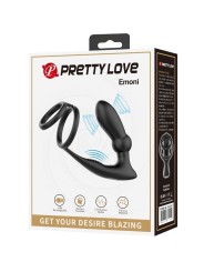 PRETTY LOVE - EMONI PENIS RING + ANAL PLUG 12 VIBRATIONS BLACK