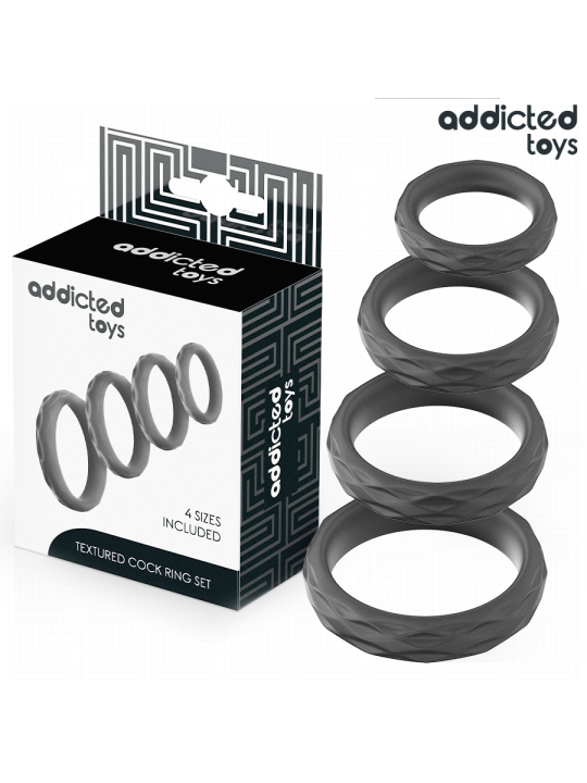 ADDICTED TOYS - SET ANILLOS PENE TEXTURIZADOS 4 TAMAÑOS