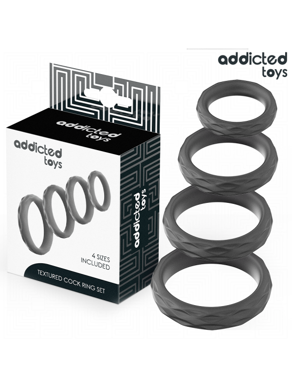 ADDICTED TOYS - CONJUNTO DE ANÉIS PENIANOS TEXTURIZADOS - 4 TAMANHOS