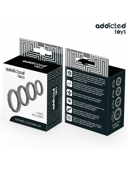 ADDICTED TOYS - ENSEMBLE D'ANNEAUX PÉNIS TEXTURÉS, 4 TAILLES