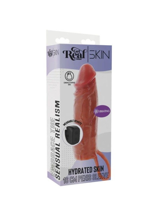 GET REAL - MANCHON PÉNIS VIBRANT EN SILICONE HYDRATANT CARAMEL 16 CM