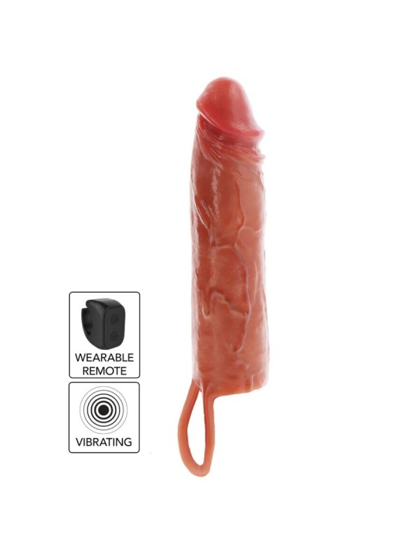 GET REAL - MANCHON PÉNIS VIBRANT EN SILICONE HYDRATANT CARAMEL 20 CM