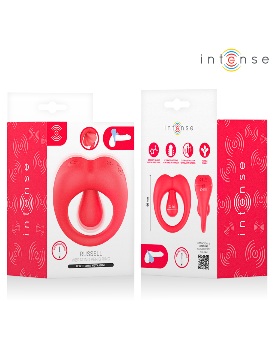 INTENSE - RUSSELL VIBRATING PENIS RING WITH CLITORIS STIMULATION RED
