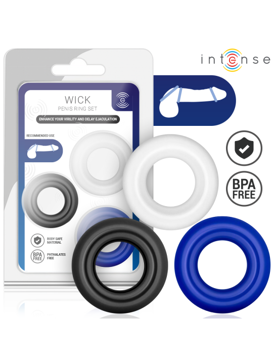 INTENSE - WICK SET VAN 3 PENISRINGEN IN VERSCHILLENDE KLEUREN
