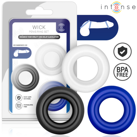 INTENSE - WICK SET VAN 3 PENISRINGEN IN VERSCHILLENDE KLEUREN