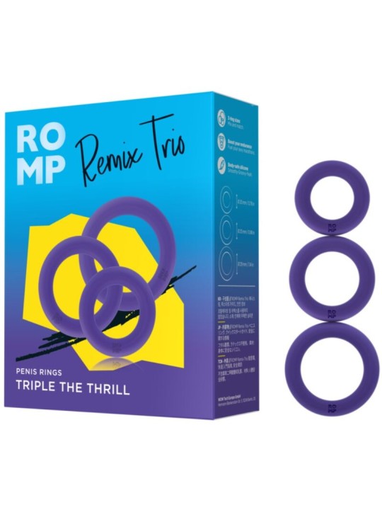 ROMP - REMIX TRIO ENSEMBLE DE 3 ANNEAUX PÉNIS EN SILICONE VIOLETTES